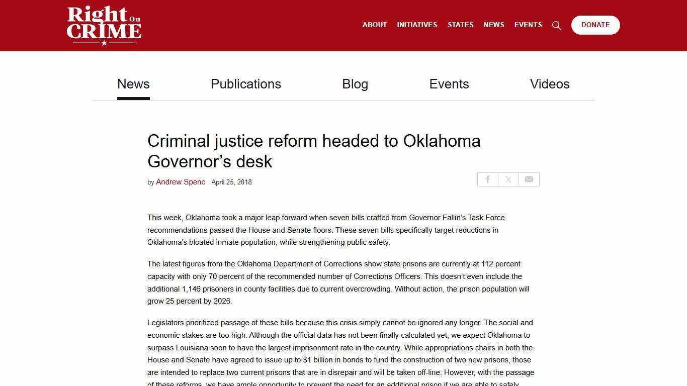 Criminal justice reform headed to Oklahoma Governor’s desk - Right On Crime
